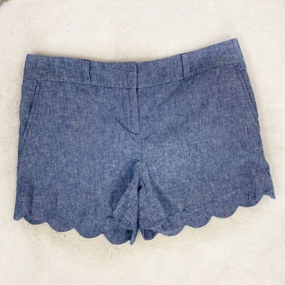 Loft Scallop Hem Linen Blend Chambray Shorts Blue Size 4 - Picture 1 of 9